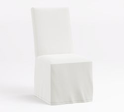 Open Box: PB Comfort Square Long Slipcovered Dining Side Chair - Twill White, Espresso