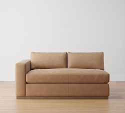 Open Box: Carmel Wide Arm Wood Base Left Loveseat with Bench Cushion - Nubuck Wheat, Smoked Vanilla