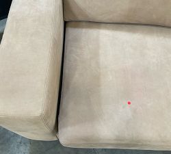 Open Box: Carmel Wide Arm Wood Base Left Loveseat with Bench Cushion - Nubuck Wheat, Smoked Vanilla