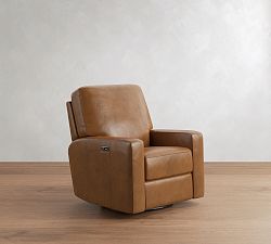 Open Box: PB Comfort Square Arm Leather Power Swivel Glider Recliner - Vintage Caramel