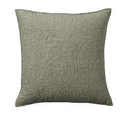 Open Box: Belgian Flax Linen Floral Stitch Quilted Shams, Euro, Set of 3 - Loden