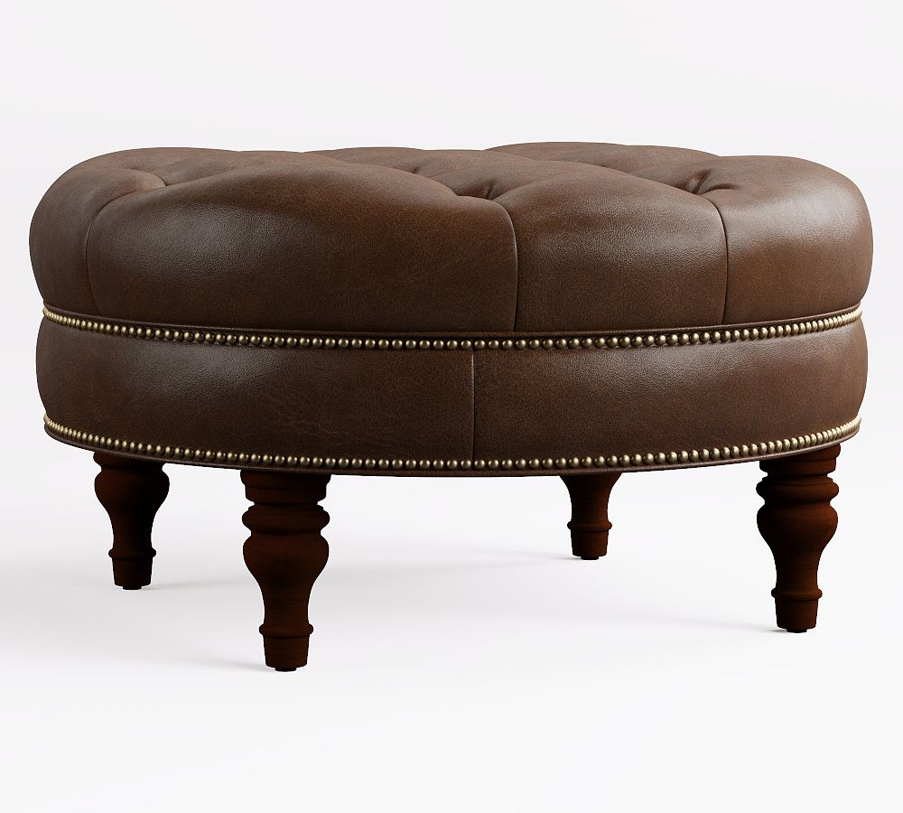 Martin Round Leather Ottoman by Pottery Barn