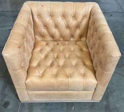 Open Box: Edgewood Leather Swivel Chair without Nailheads - Keystone Sandstone, Seadrift