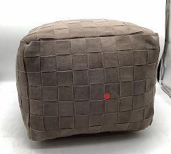 Open Box: Suede Basketweave Pouf - Brindle