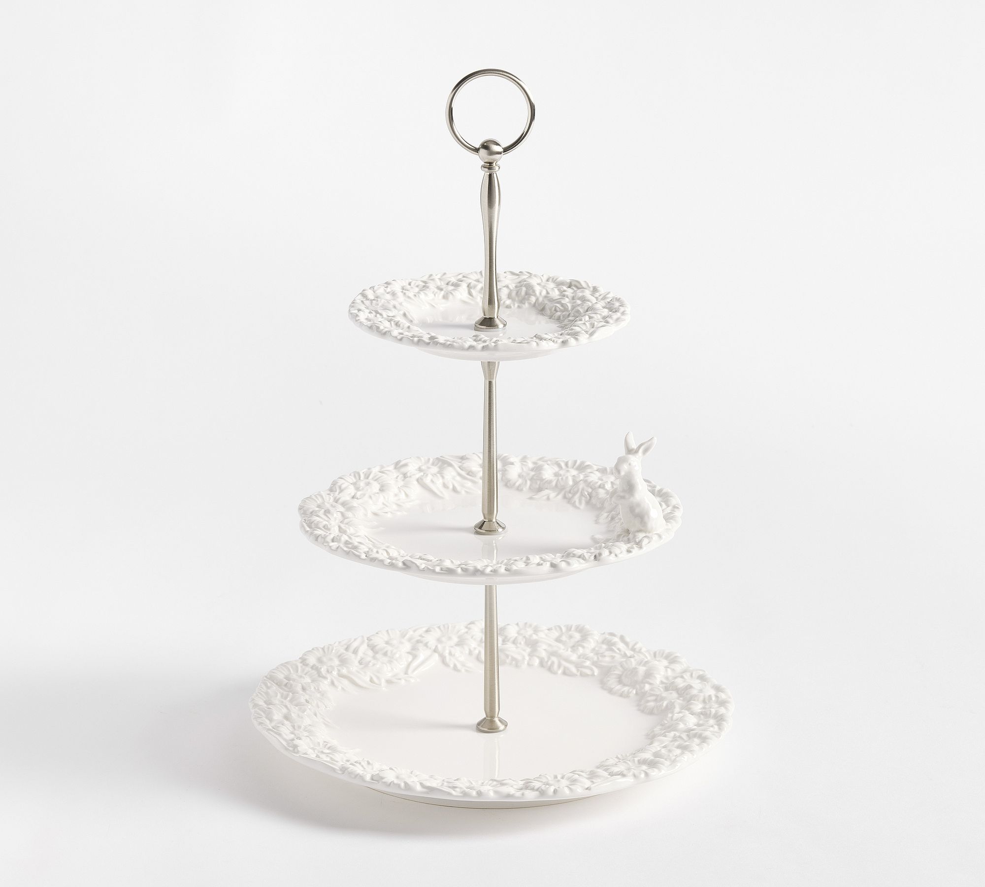 Floral Bunny Stoneware Tiered Stand