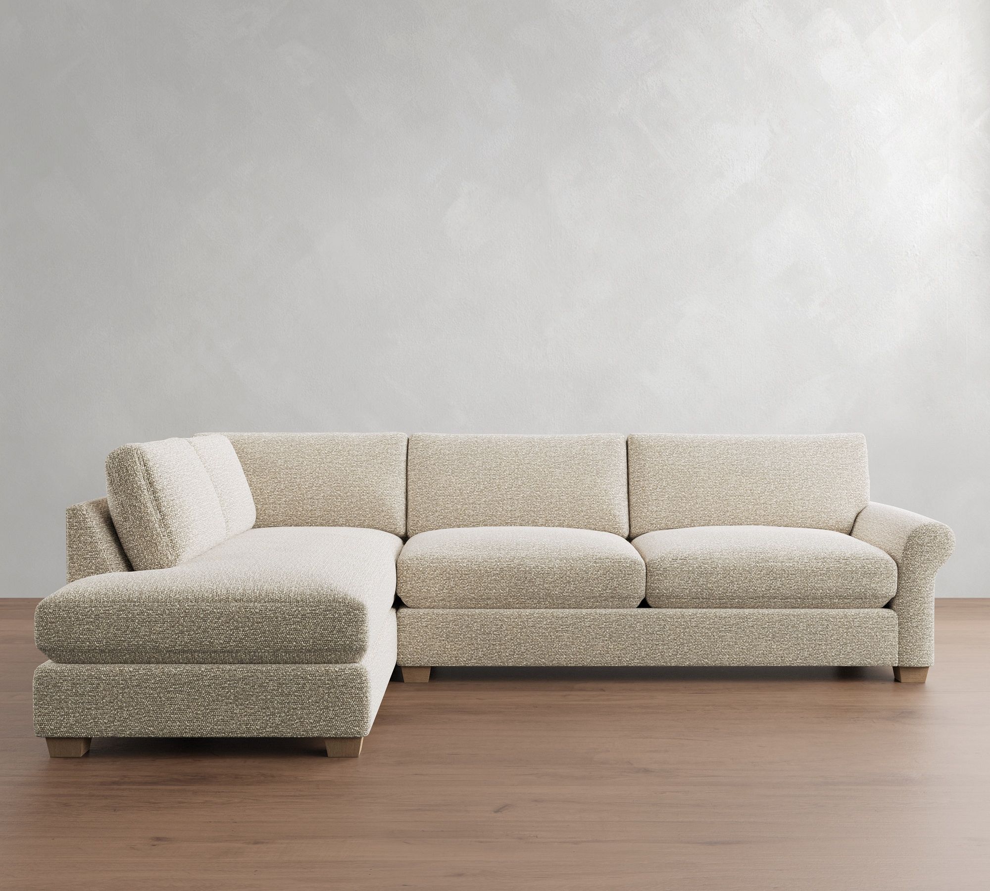 PB Comfort Modern Roll Arm Return Bumper Sectional (124")