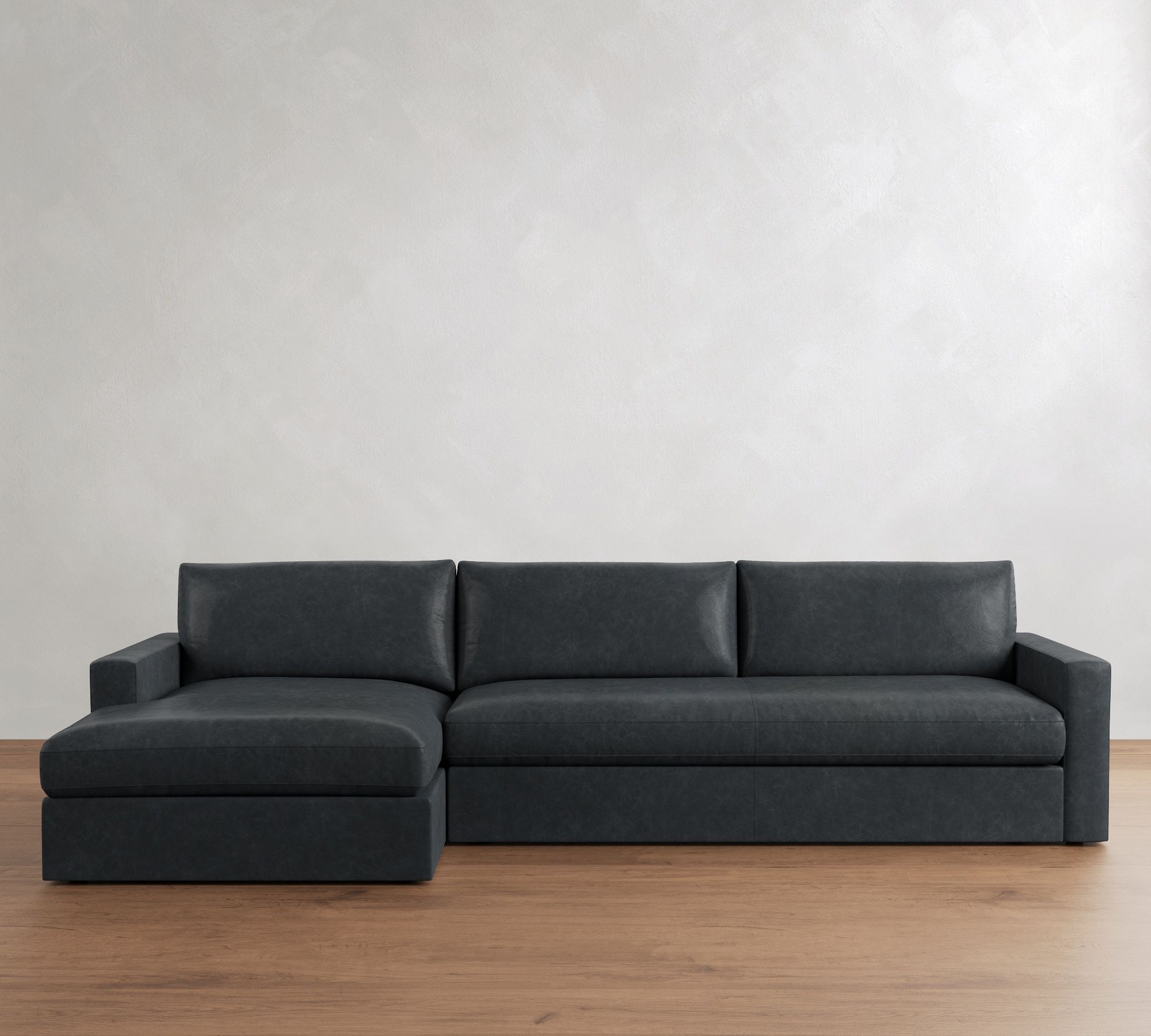 Westwood Square Arm Leather Chaise Sectional (130"&ndash;148")