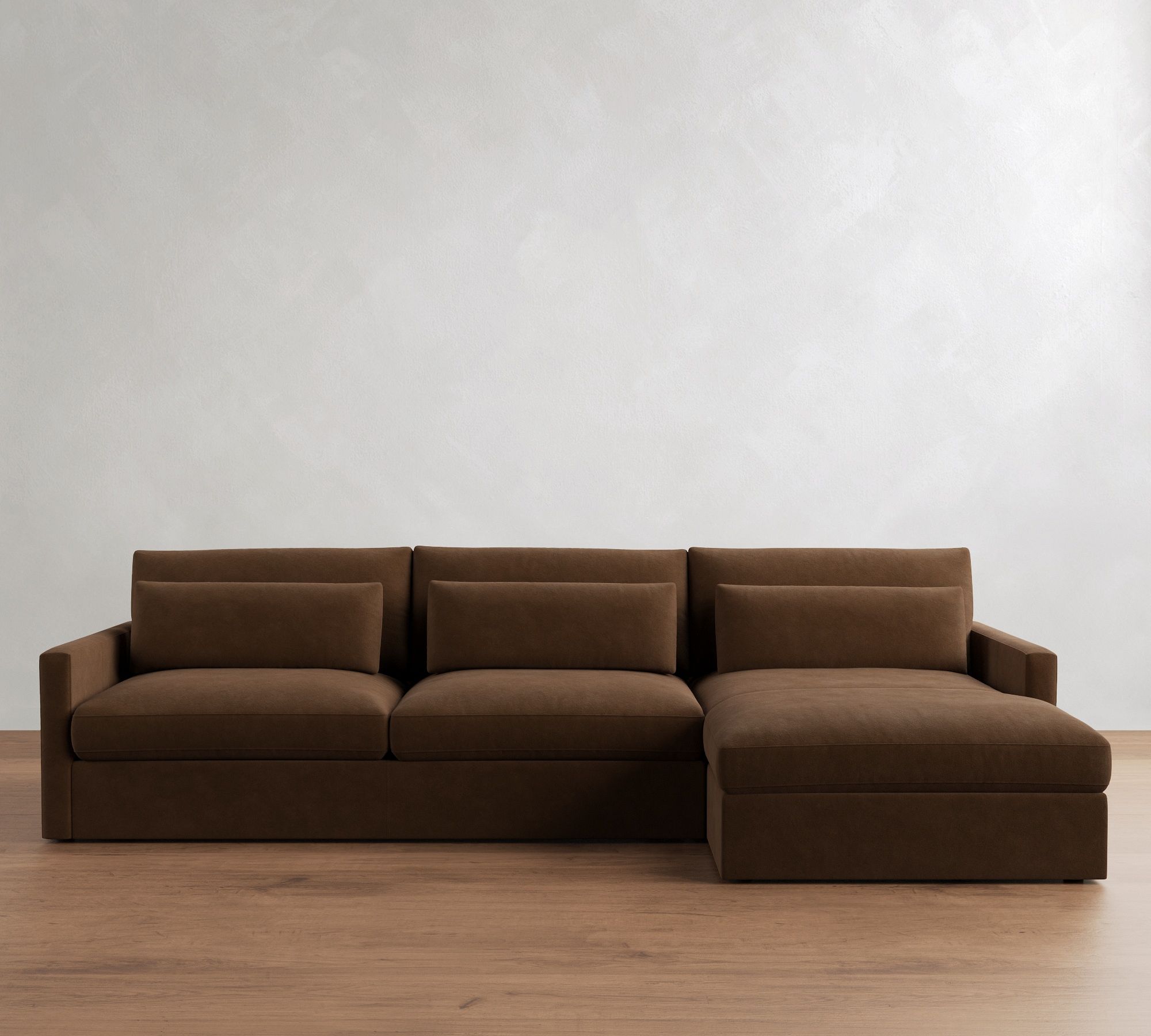Westwood Slim Arm Deep Seat Leather Chaise Sectional (125"&ndash;143")