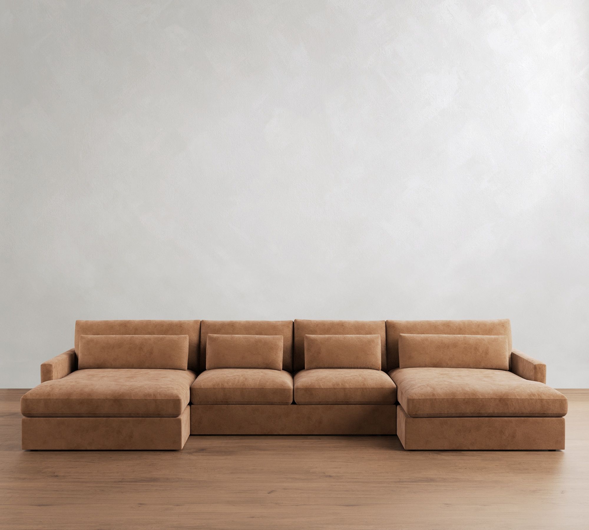 Westwood Slim Arm Deep Seat Leather Double Chaise Sectional (167"&ndash;180")
