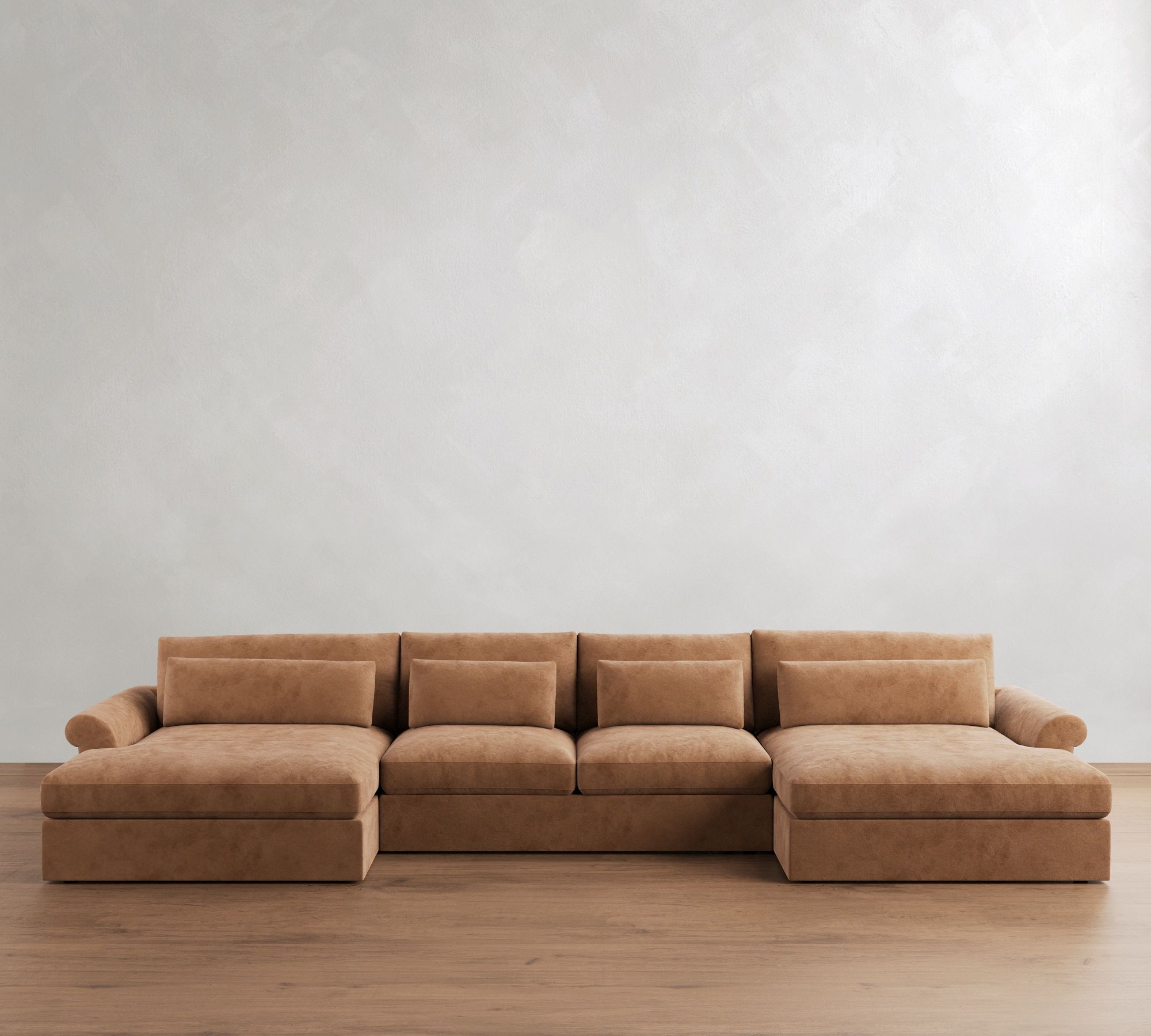 Westwood Roll Arm Deep Seat Leather Double Chaise Sectional