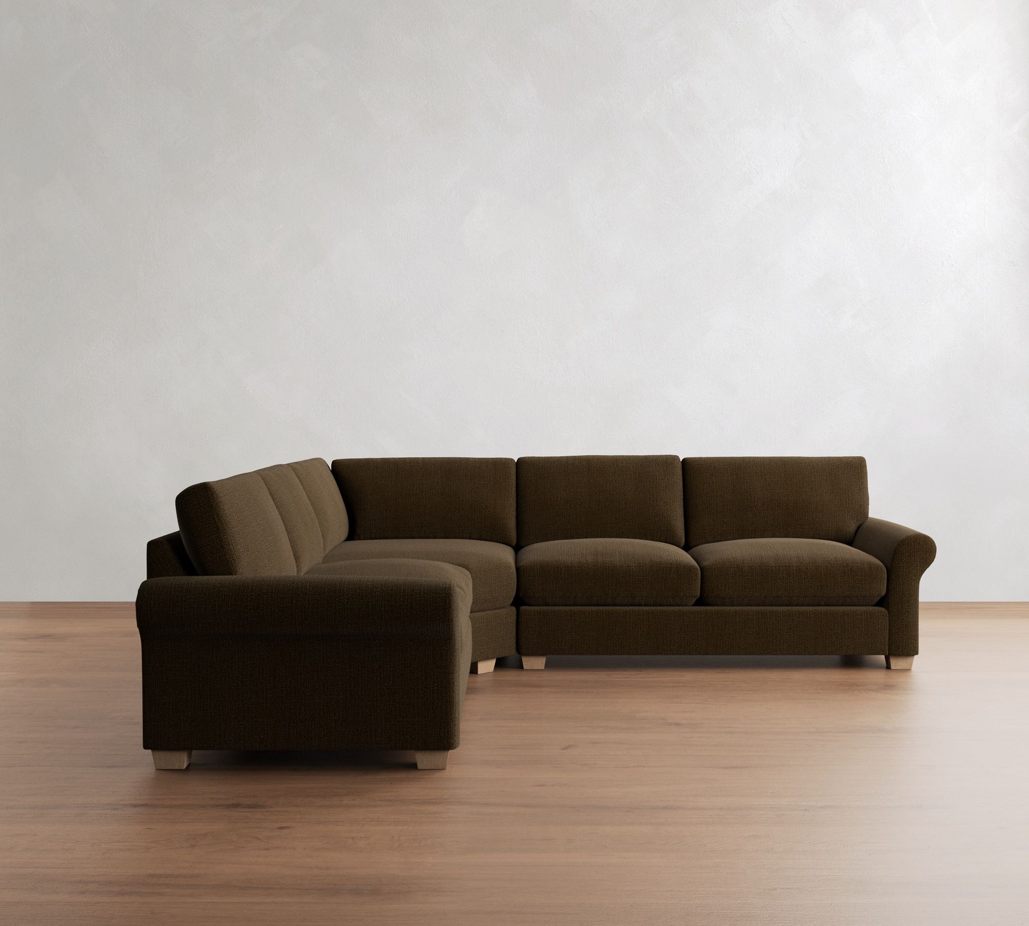 PB Comfort Modern Roll Arm 3-Piece L-Shaped Wedge Sleeper Sectional (121")
