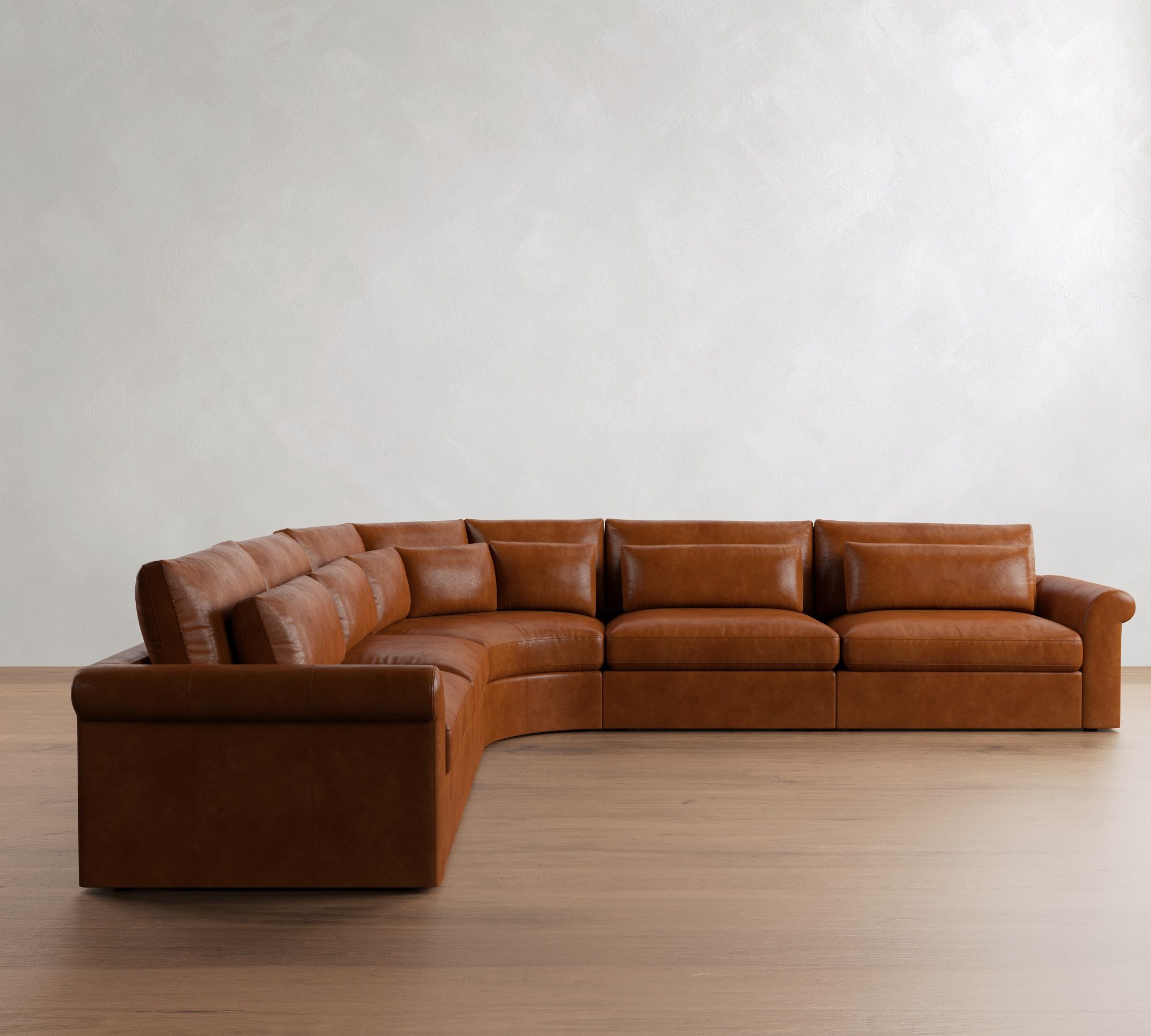 Westwood Roll Arm Deep Seat Leather 5-Piece Curved Wedge Sectional - thumbnail 7