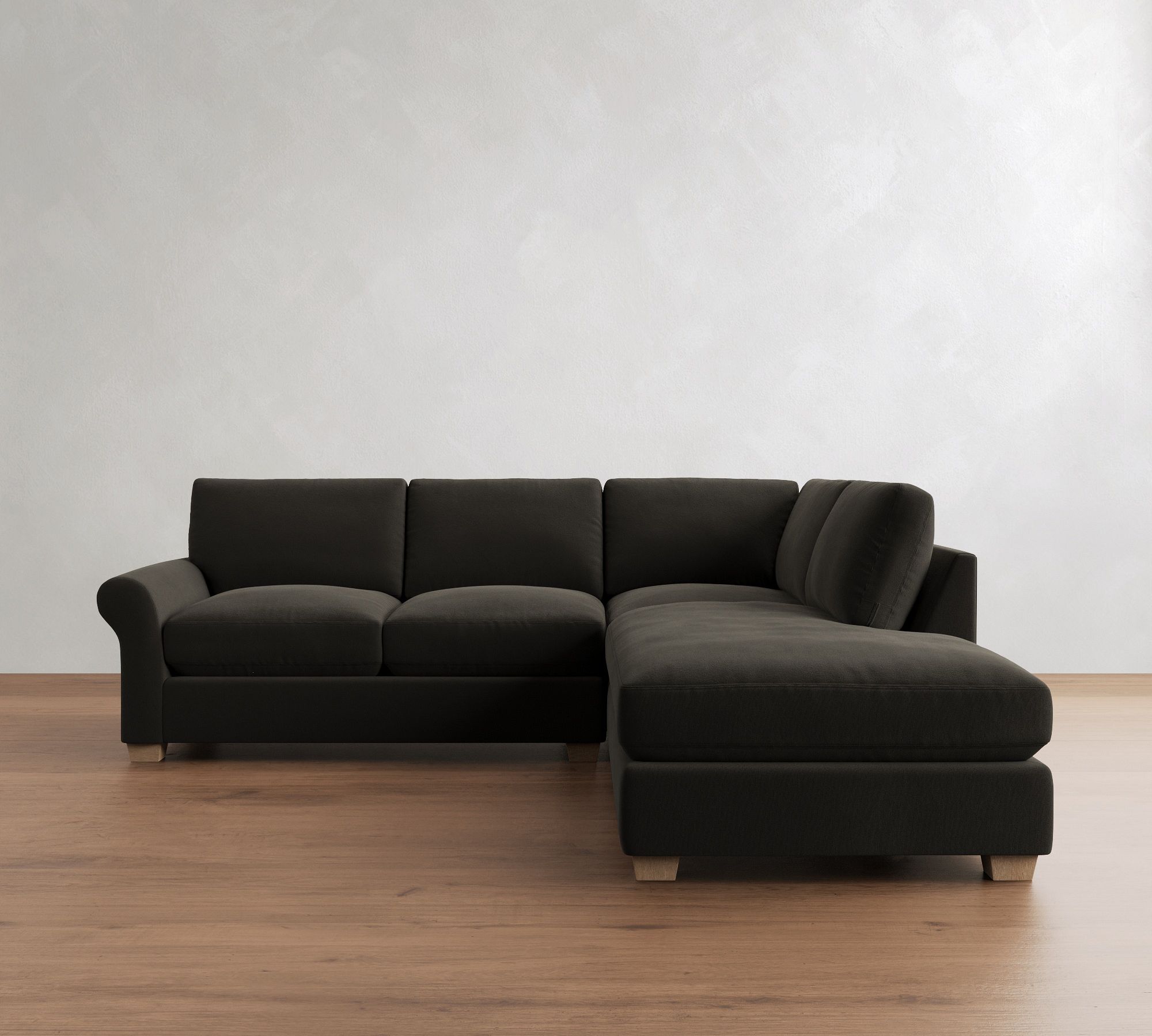 PB Comfort Modern Roll Arm 3-Piece Bumper Sectional (108")