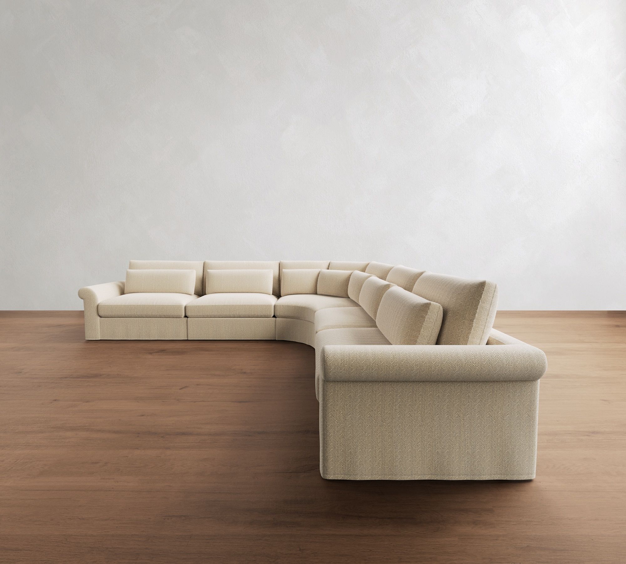 Westwood Roll Arm Deep Seat Slipcovered 5-Piece Curved Wedge Sectional (158")