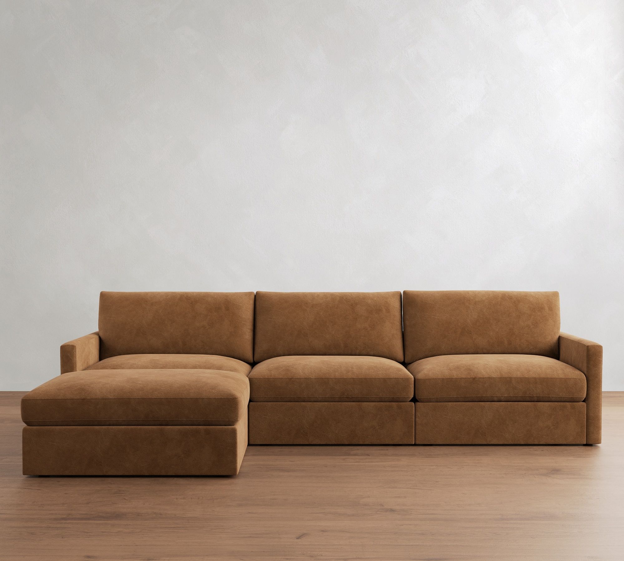 Westwood Slim Arm Leather Modular Chaise Sectional (137")