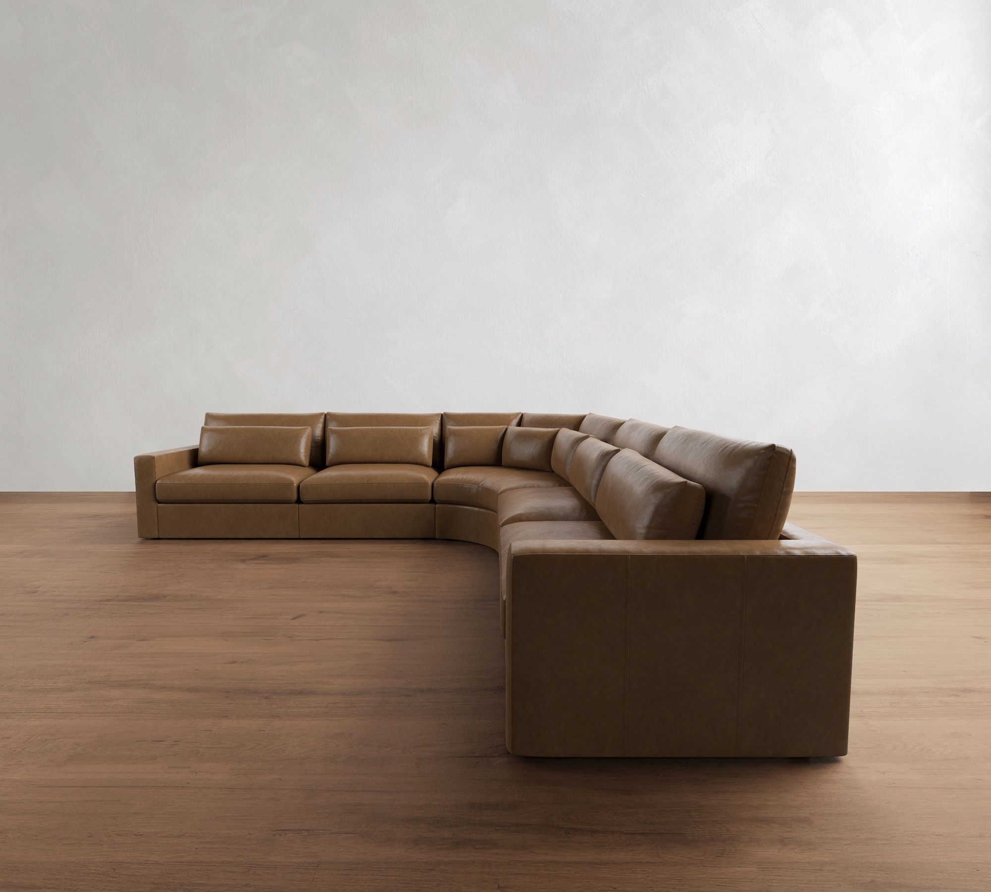 Westwood Square Arm Deep Seat Leather 5-Piece Curved Wedge Sectional (151")