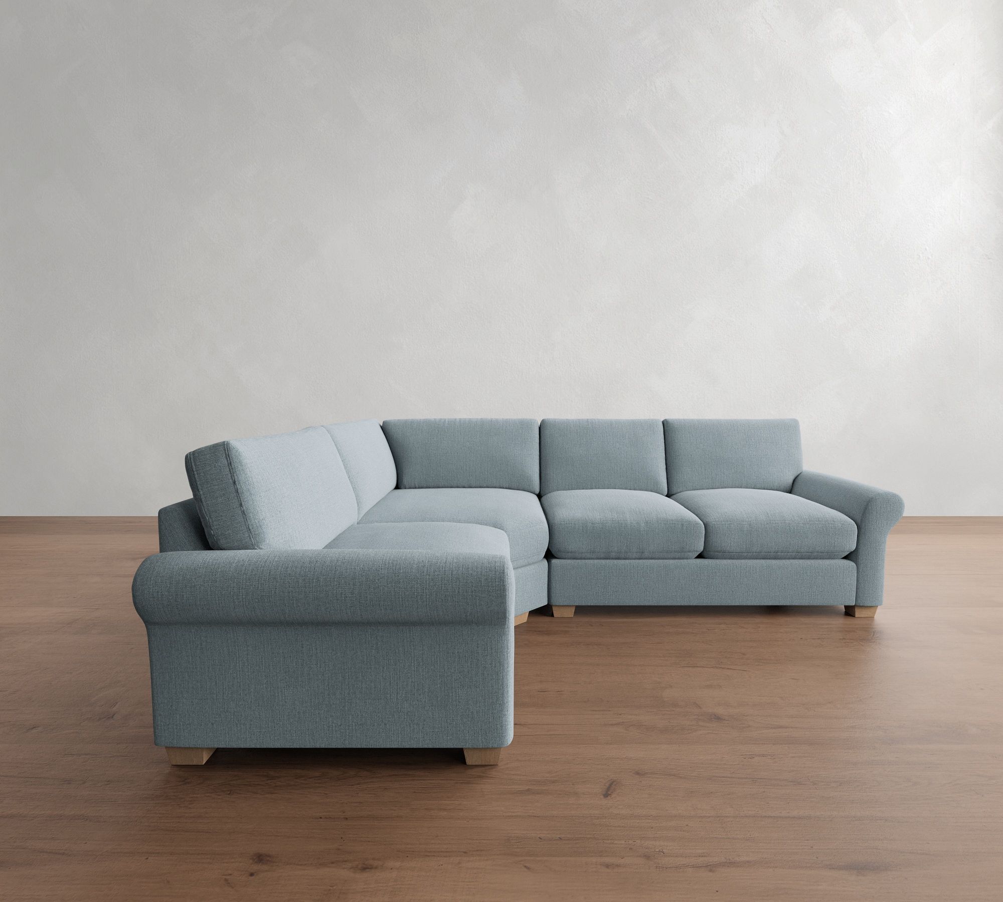 PB Comfort Modern Roll Arm 3-Piece Wedge Sectional (117")