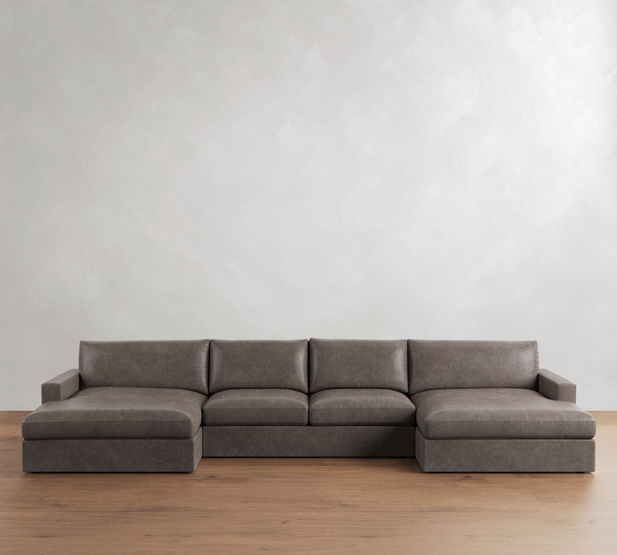 Westwood Square Arm Leather Double Chaise Sectional (172"&ndash;185")