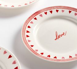 Painted Hearts Stoneware Appetizer Plates - Mixed Set of 4