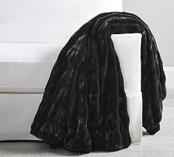 Open Box: Faux Fur Ruched Throw, 60" x 80" - Black