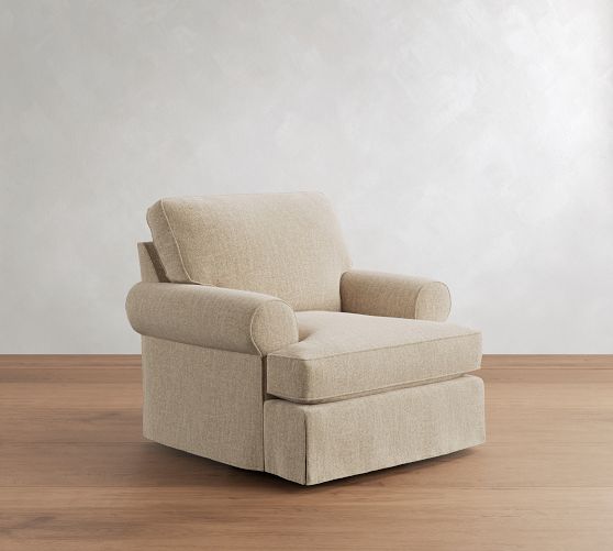Buchanan Roll Arm Slipcovered Swivel Chair by Pottery Barn
