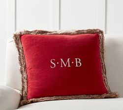 Faux Fur Trim Velvet Pillow Cover