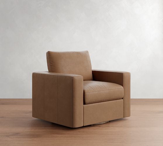 Westwood Square Arm Leather Swivel Chair by Pottery Barn