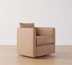Open Box: Ayden Barrel Arm Leather Swivel Chair (32") - Churchfield Taupe
