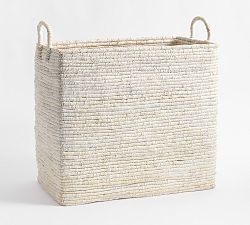 Open Box: Coil Basket, Tall Rectangular (24"W x 22"H) - White Wash