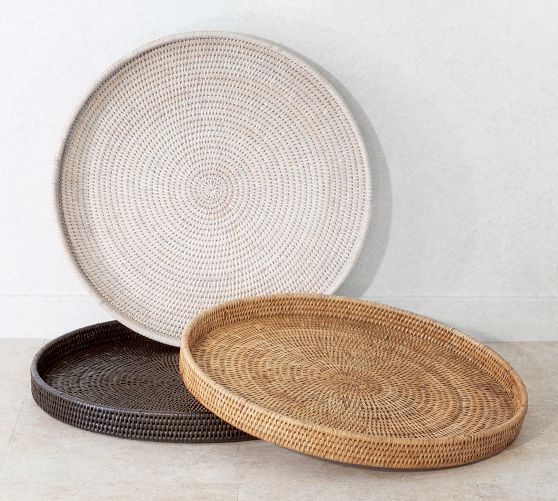 Tava Handwoven Rattan Round Serving Tray by Pottery Barn