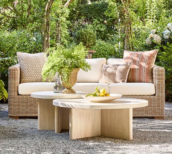 Cayman Concrete & Eucalyptus Round Outdoor Nesting Coffee Table