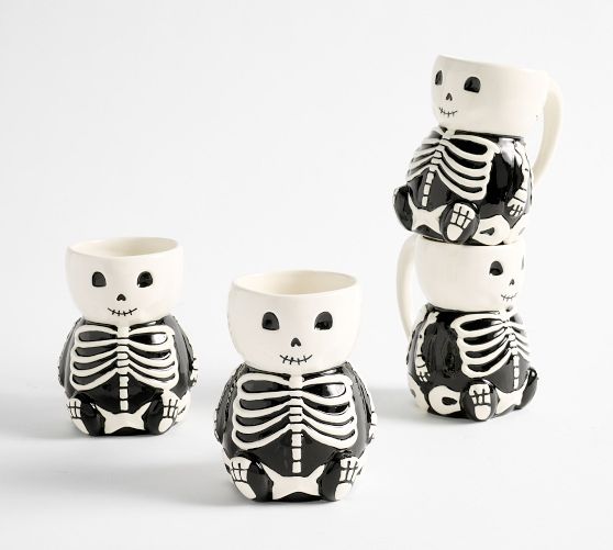 Skeleton Stoneware Mugs - Set of 4