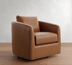 Open Box: Remmy Leather Petite Swivel Chair (32") - Signature Maple