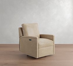 Open Box: Tyler Square Arm Leather Swivel Glider Power Recliner without Nailheads - Statesville Pebble