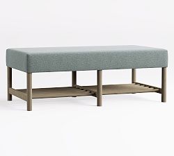 Open Box: Clyde Ottoman - Performance Heathered Basketweave Chambray, Gray Wash