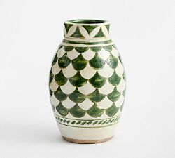Open Box: Printed Ceramic Vase, Tall (8"Diam, 12.25"H) - Green