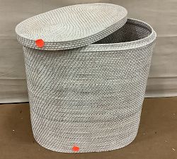 Open Box: Tava Handwoven Rattan Divided Hamper - White
