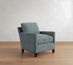 Open Box: Tyler Square Arm Leather Chair with Nailheads (34") - Keystone Azure, Espresso