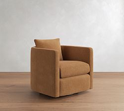Open Box: Ayden Barrel Arm Leather Swivel Armchair (32") - Mason Pebble Caramel