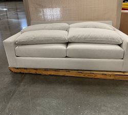 Open Box: PB Comfort Modern Square Arm Deep Seat Grand Sofa (87"), 2x2, Memory Foam - Performance Heathered Basketweave Alabaster, Seadrift