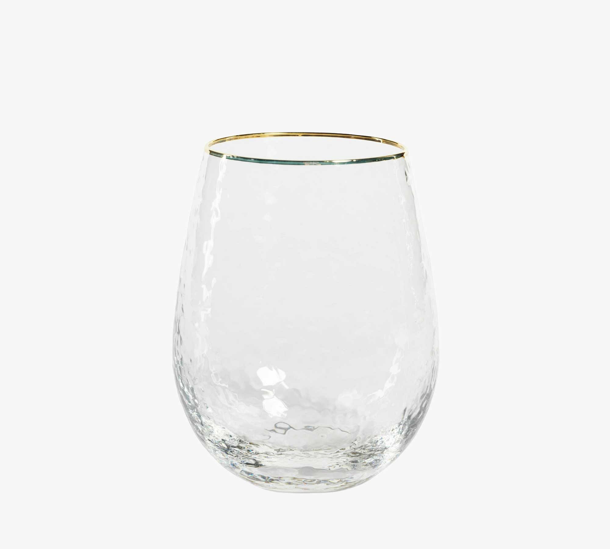 Hammered Gold Rim Stemless Wine Glasses, Set of 4