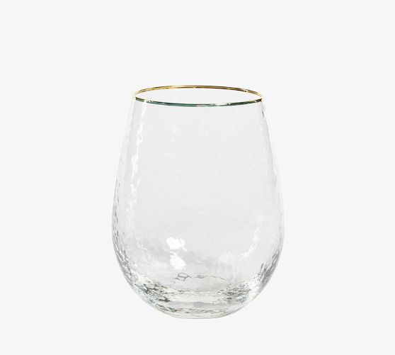 Hammered Gold Rim Stemless Wine Glasses, Set of 4