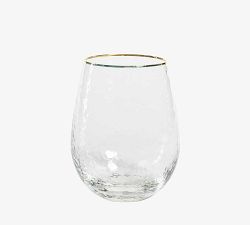 Hammered Gold Rim Stemless Wine Glasses, Set of 4