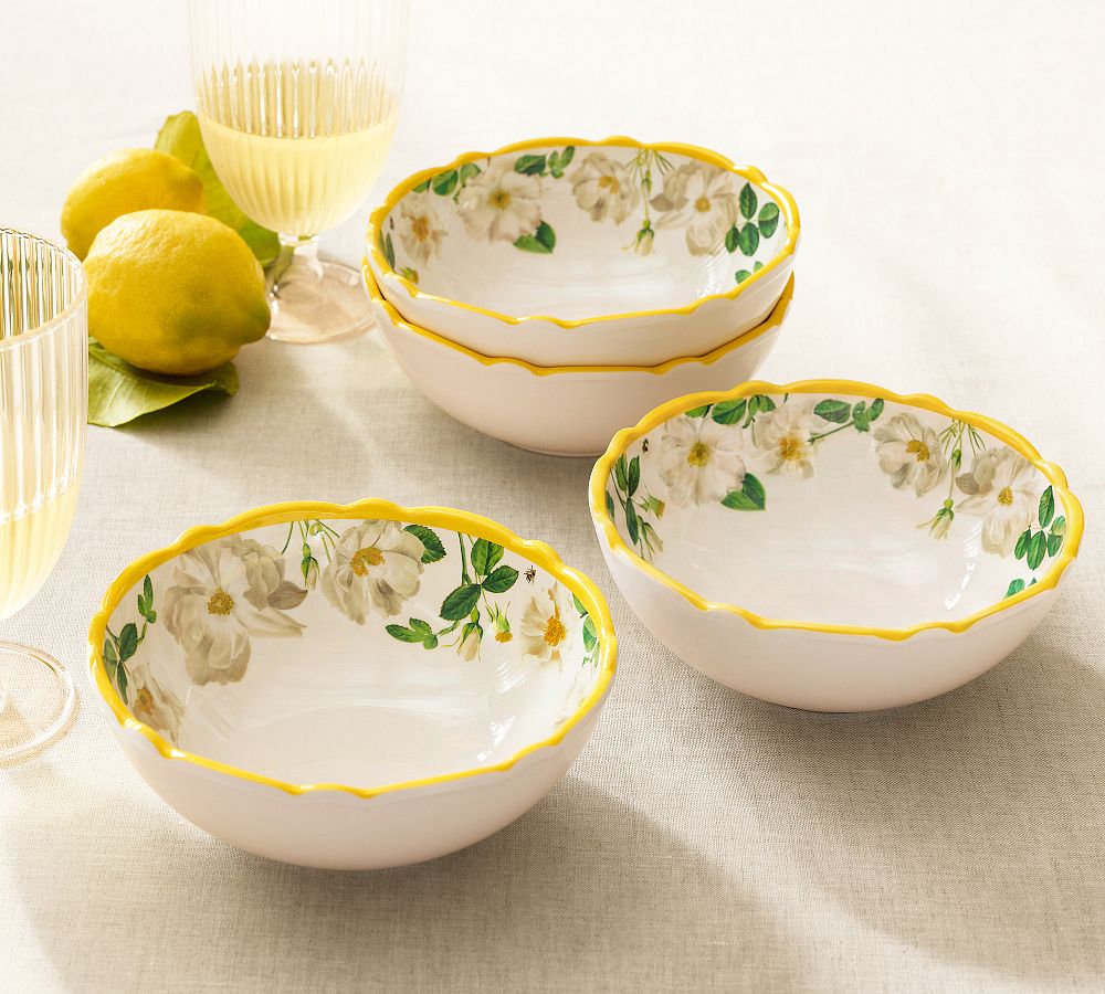 Monique Lhuillier Riviera Floral Melamine Cereal Bowls - Set of 4 by Pottery Barn