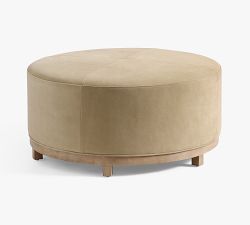 Jake Leather  Wood Base Ottoman