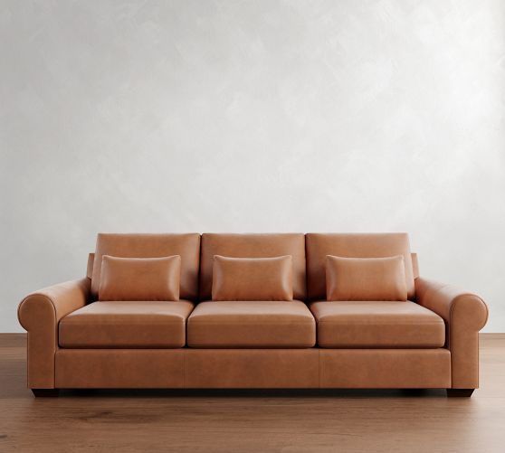 Big Sur Roll Arm Deep Seat Leather Sofa (78"-107") by Pottery Barn