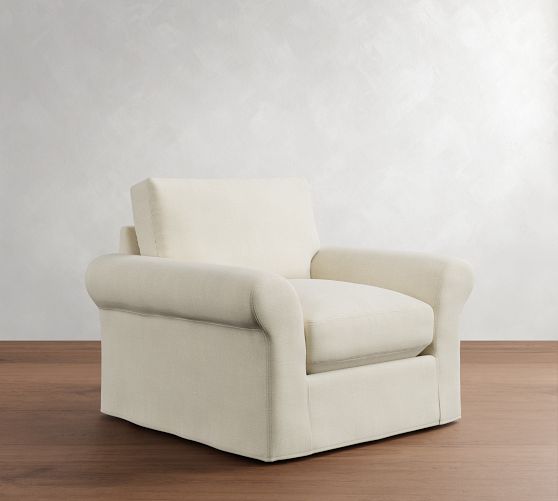 PB Comfort Modern Roll Arm Slipcovered Chair by Pottery Barn