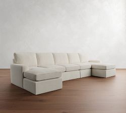Pearce Square Arm Slipcovered 4-Piece Double Chaise Sectional (155")