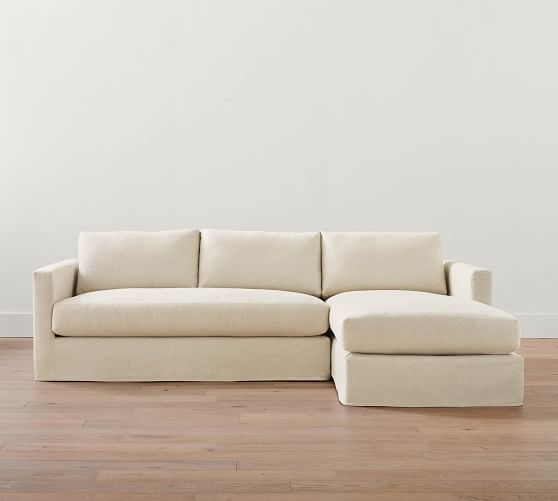 Carmel Slim Arm Slipcovered Chaise Sectional (107"-129") by Pottery Barn