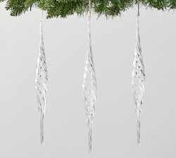 Glass Icicle Ornaments - Set of 3